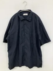 UNIQLO シャツ/ブラウス L ネイビー 無地 ミドル丈 半袖 レギュラーカラー