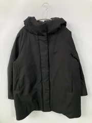 UNIQLO ダウンジャケット/コート M ブラック 無地 ブランドロゴ ミドル丈 フードあり フードなし ジップアップ