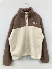 GAP ブルゾン M ブラウン ボア 無地 ブランドロゴ 刺繍 ミドル丈 フードなし ボタン留め
