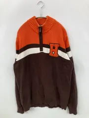 TOMMY HILFIGER ニット/セーター XL オレンジ ニット ボーダー柄 ワンポイント ミドル丈 長袖 タートルネック/ハイネック