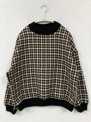 Ray Cassin ニット/セーター F ブラック ニット その他総柄 チェック柄 ミドル丈 長袖 クルーネック(丸首)