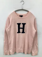 TOMMY HILFIGER ニット/セーター M ピンク コットン ニット 前面プリント ブランドロゴ ミドル丈 長袖 クルーネック(丸首)