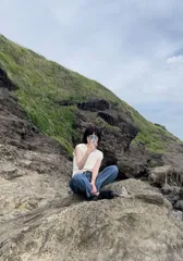 ニット/セーター M アイボリー ニット 無地 ショート丈 袖なし クルーネック(丸首)