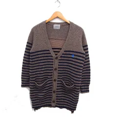 アンダーカバー UNDERCOVER 11AW ワンポイント刺繍 ボーダー ロング カーディガン カシミヤ混 1 ブラウン ネイビー /FT4