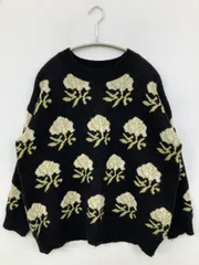 ニット/セーター ブラック ウール・ニット 花柄・ボタニカル柄 その他総柄 ミドル丈 長袖 クルーネック(丸首)