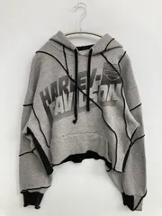 HARLEY-DAVIDSON パーカー S グレー コットン 裏起毛 前面プリント バックプリント ブランドロゴ プルオーバー 長袖