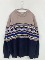 BEAUTY&YOUTH UNITED ARROWS ニット/セーター XL ネイビー コットン その他総柄 ミドル丈 長袖 クルーネック(丸首)