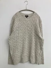 UNIQLO ニット/セーター L グレー ウール・ニット ミドル丈 無地 長袖 クルーネック(丸首)