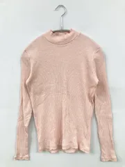 UNIQLO ニット/セーター M ピンク コットン 無地 タートルネック/ハイネック 長袖