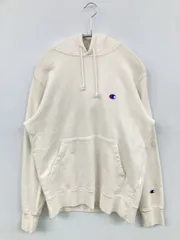 Champion パーカー M ホワイト コットン 裏起毛 無地 ワンポイント ブランドロゴ プルオーバー 長袖