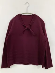 ニット/セーター レッド 無地 リボン ミドル丈 長袖 Vネック