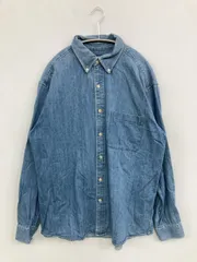 UNIQLO シャツ/ブラウス L ブルー デニム コットン 無地 ブランドロゴ ミドル丈 長袖 ボタンダウン