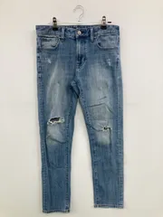 UNIQLO デニムパンツ 28 ブルー フルレングス スキニー・タイト 無地 ストレート レギュラー クラッシュ・ダメージ