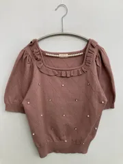 evelyn ニット/セーター F ピンク フリル ビジュー ショート丈 半袖 スクエアネック