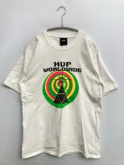 HUF Tシャツ/カットソー M ホワイト 前面プリント バックプリント ブランドロゴ ミドル丈 半袖 クルーネック(丸首)