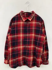 UNIQLO シャツ/ブラウス L レッド コットン チェック柄 ミドル丈 長袖 レギュラーカラー