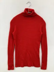 UNIQLO ニット/セーター M レッド ウール・ニット 無地 長袖 ミドル丈 タートルネック/ハイネック