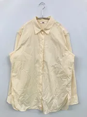 UNIQLO シャツ/ブラウス L イエロー コットン 無地 ミドル丈 長袖 レギュラーカラー