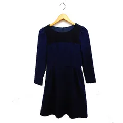 ナチュラルビューティーベーシック NATURAL BEAUTY BASIC タック フレア ワンピース 長袖 ひざ丈 切替ドットチュール M ネイビー 紺 /FT8