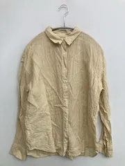 UNIQLO シャツ/ブラウス M ベージュ リネン・麻 ミドル丈 長袖 レギュラーカラー
