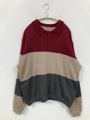 ニット/セーター LL ベージュ ウール・ニット ナイロン ボーダー柄 ミドル丈 長袖 クルーネック(丸首)