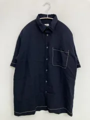 ZARA シャツ/ブラウス USA S ネイビー ナイロン 無地 ワンポイント 刺繍 ミドル丈 半袖 レギュラーカラー