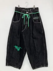 9090 デニムパンツ L ブラック クロップド・半端丈 無地 ブランドロゴ 刺繍 ワイド・ルーズ ストレート レギュラー リジッド・ワンウォッシュ