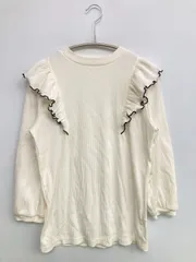 Tシャツ/カットソー L アイボリー 無地 フリル ミドル丈 長袖 クルーネック(丸首)