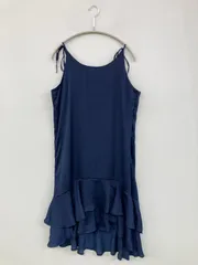 OLIVE des OLIVE ワンピース F ネイビー サテン 無地 フリル 袖なし ひざ丈