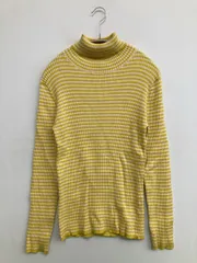 URBAN RESEARCH DOORS ニット/セーター M イエロー ナイロン ボーダー柄 ミドル丈 長袖 タートルネック/ハイネック