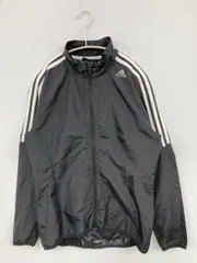adidas ナイロンジャケット L ブラック 無地 ブランドロゴ ライン柄 フードなし