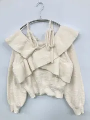 Heather ニット/セーター F アイボリー 無地 フリル ショート丈 長袖 オフショルダー