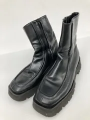 INella ブーツ ブラック 合成皮革/人工皮革 無地 スクエアトゥ ミドル レースアップ ジップアップ 厚底 プレーントゥ