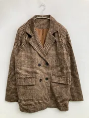 Ada. テーラードジャケット S ブラウン チェック柄 ミドル丈 フードなし ダブル
