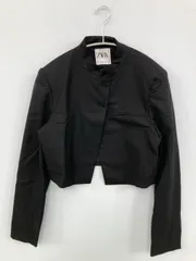 ZARA ノーカラージャケット USA S ブラック 無地 ショート丈