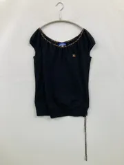 BURBERRY BLUE LABEL Tシャツ/カットソー 38 ブラック 無地 ワンポイント ブランドロゴ ミドル丈 袖なし ボートネック