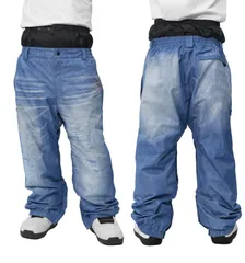 新品 [アッシュグリーム] 極太 スノーボードウェア パンツ デニム 無地/バックロゴ/ダメージプリント 単品 耐水圧12000mm メンズ レディース AGP-1325 31 DAMAGE Sサイズ スノーウェア スノボウェア スキーウェア ウエア 太い