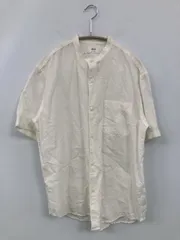 UNIQLO シャツ/ブラウス S アイボリー コットン リネン・麻 無地 ミドル丈 半袖 スタンドカラー