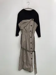 ViS ワンピース F ブラック コットン チェック柄 長袖 ロング・マキシ丈 フレア