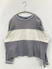 Chip Clip Tシャツ/カットソー L グレー ボーダー柄 バックプリント ブランドロゴ ショート丈 長袖 クルーネック(丸首)