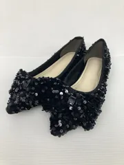 バレエシューズ M ブラック 無地 リボン ポインテッドトゥ