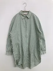 ZARA シャツ/ブラウス XS グリーン ストライプ柄 レギュラーカラー 長袖 ロング丈