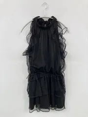 one after another NICE CLAUP ワンピース F ブラック ドット柄 フリル リボン 袖なし ショート・ミニ丈