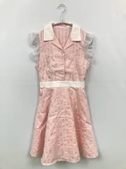 Honey Cinnamon ワンピース ピンク コットン ストライプ柄 フリル 刺繍 リボン 袖なし ショート・ミニ丈 フレア