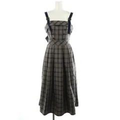 アクシーズファム axes femme バックリボンチェック柄ジャンパースカート ワンピース ロング F グレー 青 茶 /NR ■OS