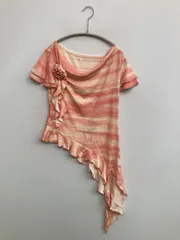 COTRE Tシャツ/カットソー M ピンク フリル リボン その他総柄 ロング丈 ショート丈 半袖 Uネック