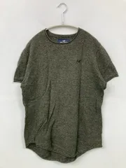 HOLLISTER Tシャツ/カットソー M カーキ 無地 ワンポイント ミドル丈 クルーネック(丸首)