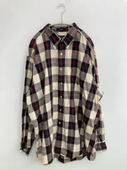 NAUTICA シャツ/ブラウス XXL ベージュ コットン チェック柄 ワンポイント ブランドロゴ ミドル丈 長袖 ボタンダウン