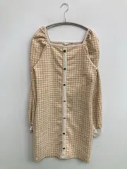 vida roseo ワンピース L ベージュ その他総柄 長袖 ショート・ミニ丈 タイト