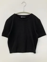 ZARA Tシャツ/カットソー USA S ブラック 無地 ショート丈 半袖 クルーネック(丸首)